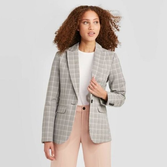 a new day Jackets & Blazers - A NEW DAY Gray Plaid Long Sleeve Blazer Sz 10